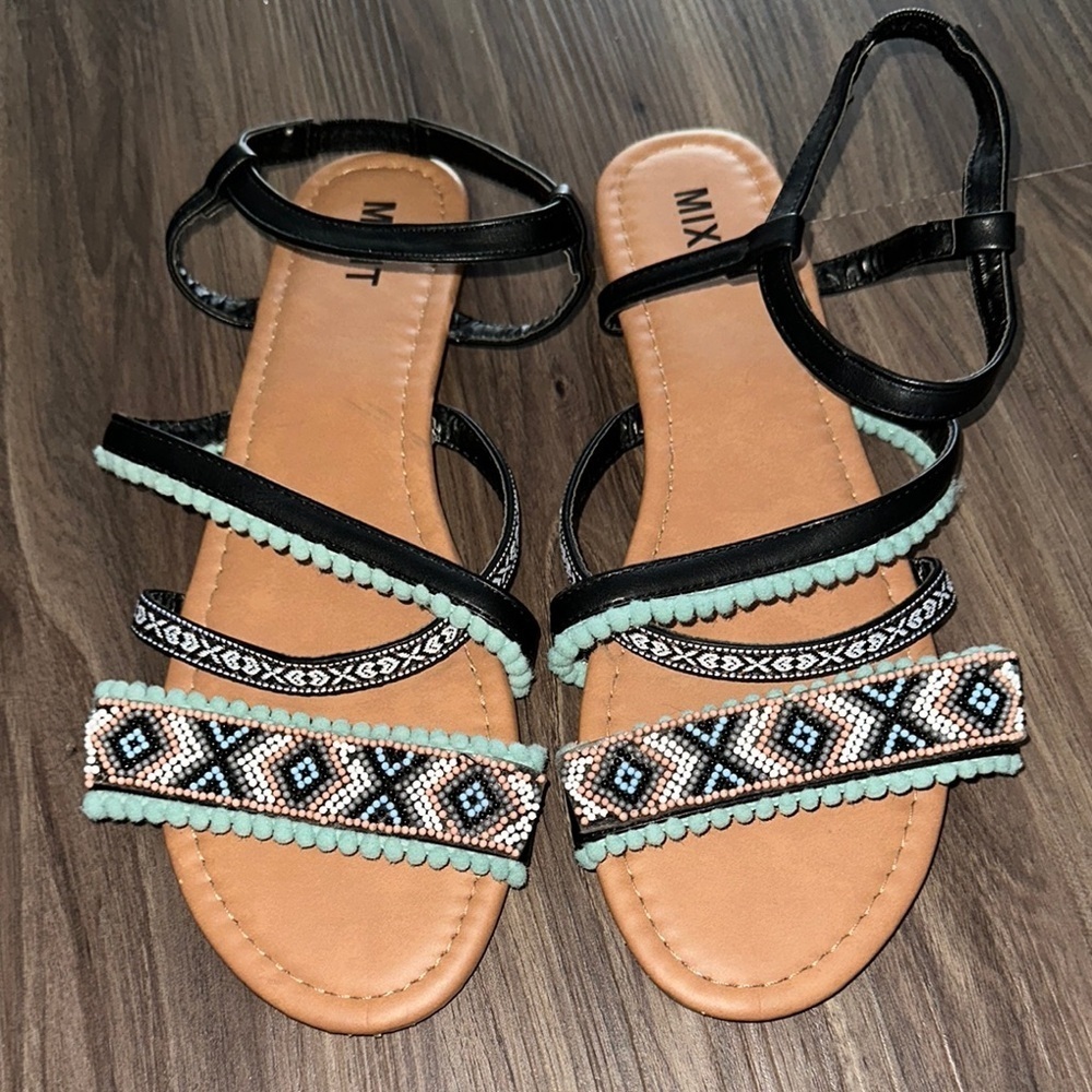 Mix No. 6 Black and Mint Beaded Sandals